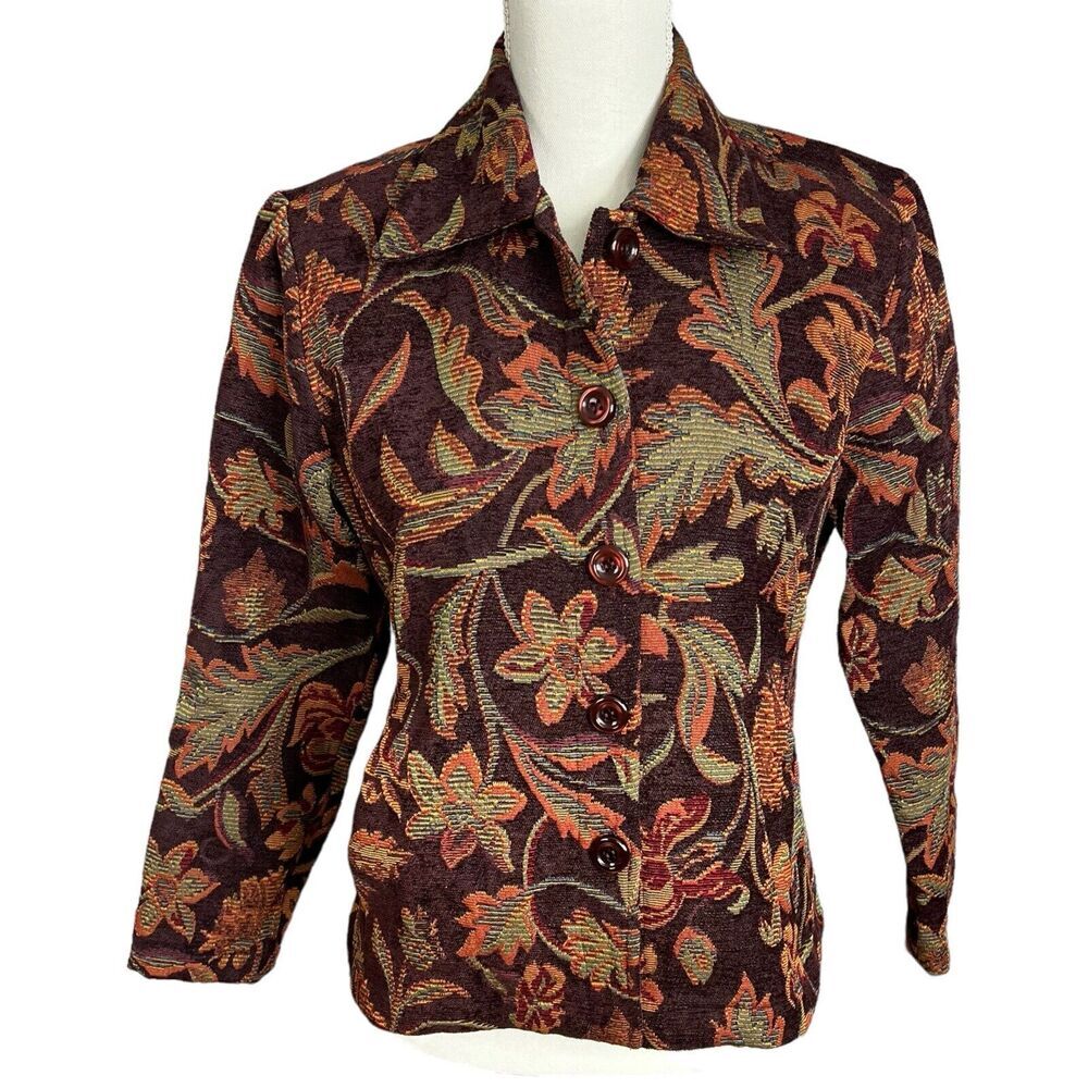 Chadwick's Vintage Size 4P‎ Petite Tapestry Blazer Jacket Floral Print Button Up